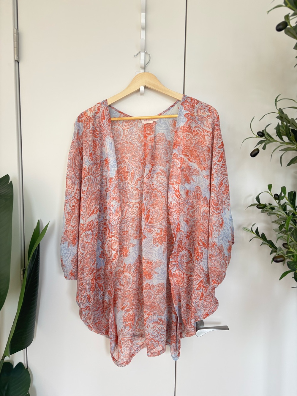 Eight Sixty Kimono Orange Paisley Sheer Cover-Up